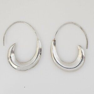 Vintage Handmade Sterling Silver 925 Mexico Wave Swirl Hoop Earrings 1 5/8" Long